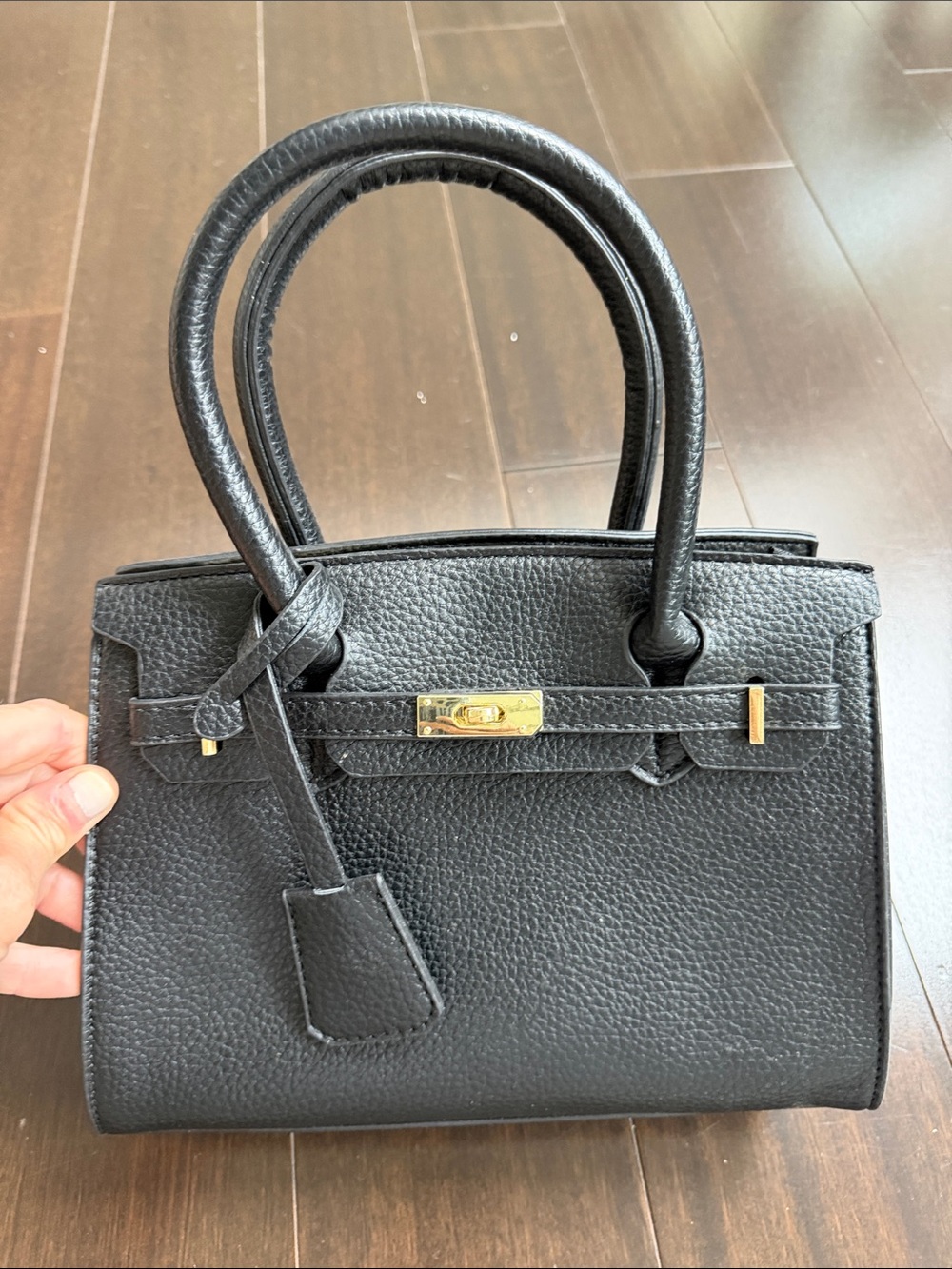Amazon Classic Black Leather Top-Handle Women's Bag - Elegant Everyday Tote Smal